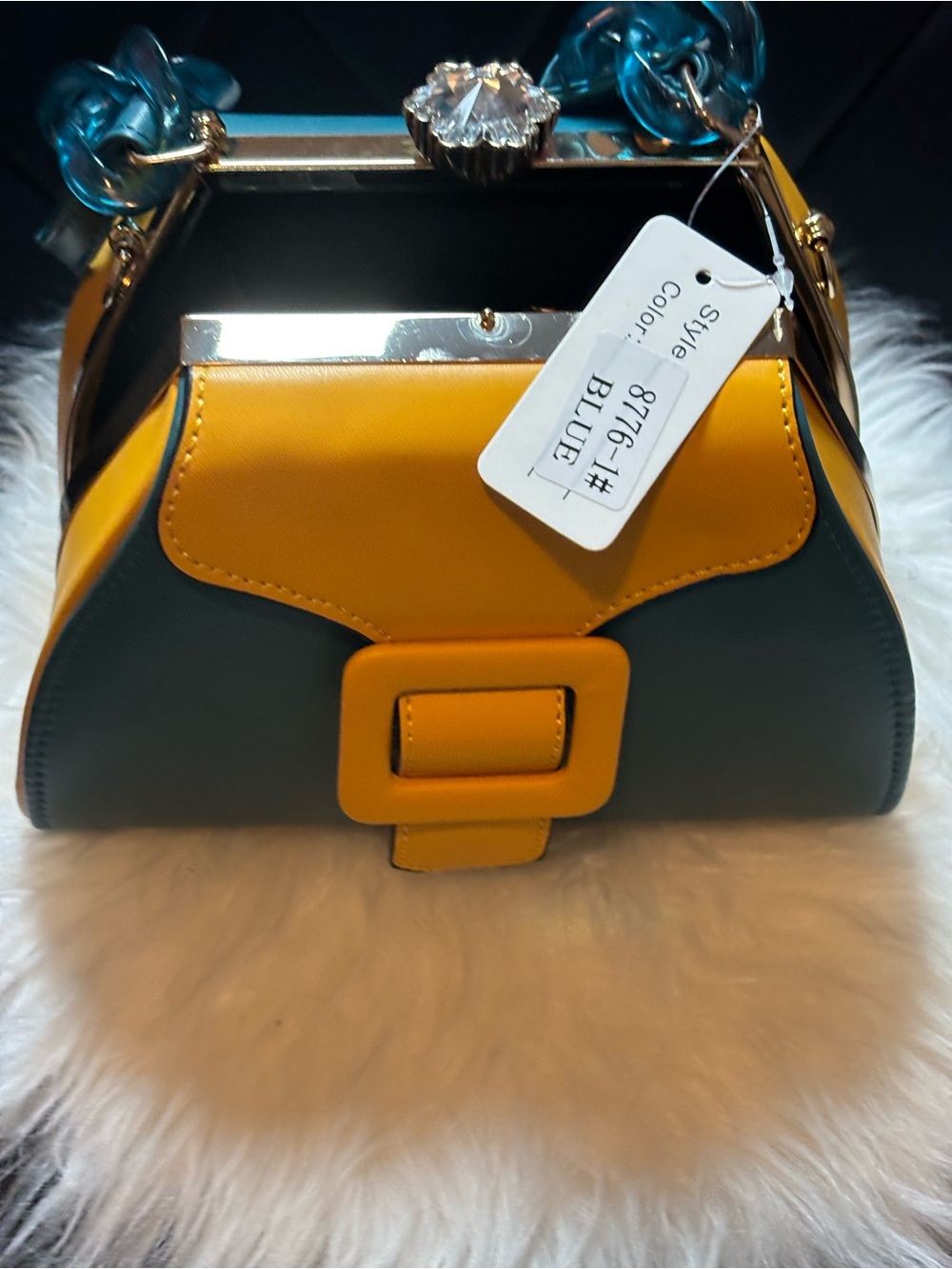 Color-Block Mini Top-Handle Bag in Mustard Yellow & Teal